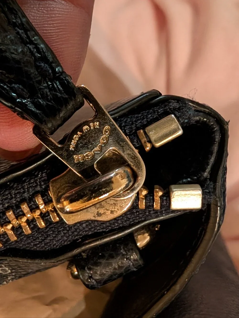 Vintage Coach Black Pebbled Leather Shoulder Bag with Gold Hardware
